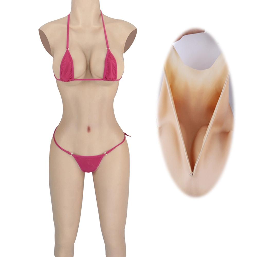 C-G cup Back zipper silicone tight-fitting half-length with vaginal tube